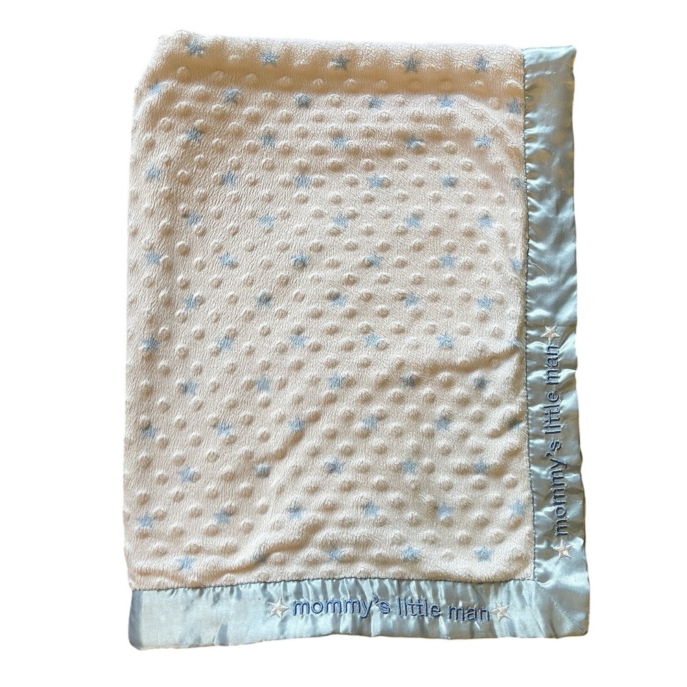 Carters Just One You Mommy's Little Man Blue White Satin Star Dot Baby Blanket